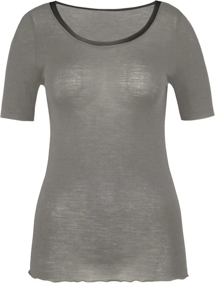 CALIDA CALIDA Kurzarmshirt True Confidence Satinbandeinfassung, Rundhalsausschnitt, Kurzarm, Grau, – Produktbild 1 von 5