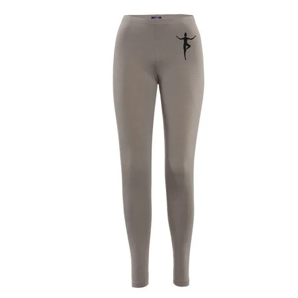HANDGEDRUCKT HANDGEDRUCKT Leggings aus Biobaumwolle " Yoga", Taupe, – Produktbild 1 von 2