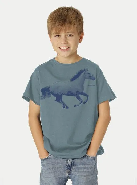 Peaces.bio - handbedruckte Biomode Peaces.bio - handbedruckte Biomode Bio-Kinder T-Shirt Horsepower, Blaugrün, – Produktbild 2 von 2