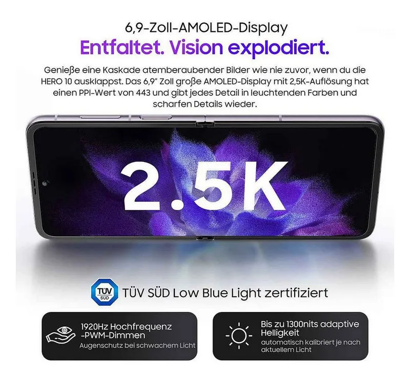 Blackview Blackview Hero 10 klapp handy Ohne Vertrag mit Smartwatch flip Smartphone (6.9 Zoll, 256 GB Speicherplatz, 108 MP Kamera, 6,9", 2,5K AMOLED, 108MP, 256GB, 4000 mAh/45W, NFC), Lila, – Produktbild 7 von 7