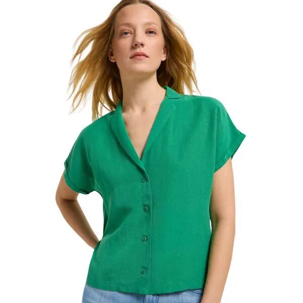 LANIUS LANIUS Kurzarmbluse aus Tencel und Leinen, Green (grün), – Produktbild 2 von 4