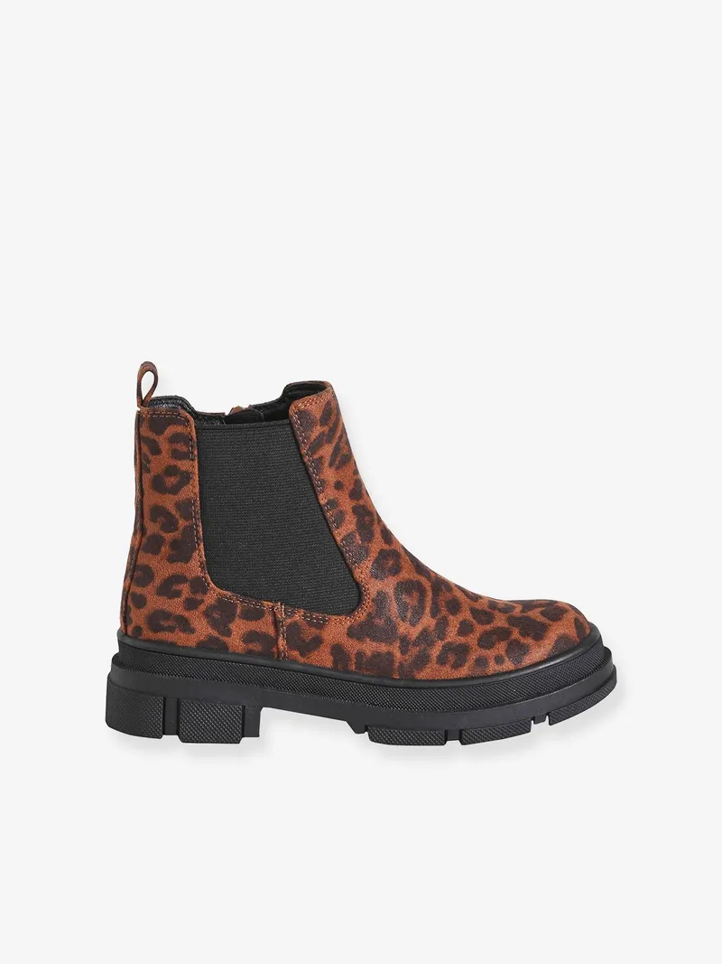 Vertbaudet Vertbaudet Chelsea-Boots mit Reißverschluss Leoprint Mädchen, Braun meliert, – Produktbild 2 von 4