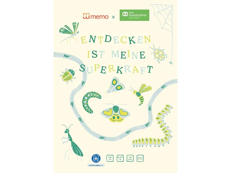 Memo memo x SOS-Kinderdörfer weltweit Zeichenblock DIN A3, 18 Blatt – Produktbild 1 von 1