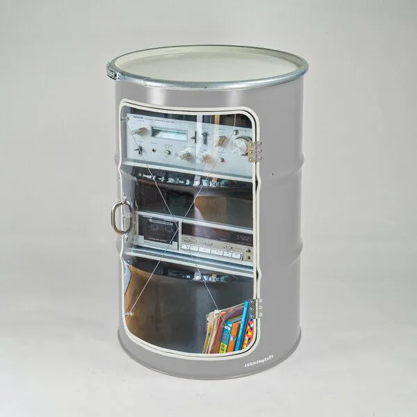 Lockengelöt Lockengelöt HiFi Vitrine aus einem Hamburger Ölfass, Grau (gepulvert), – Produktbild 3 von 3
