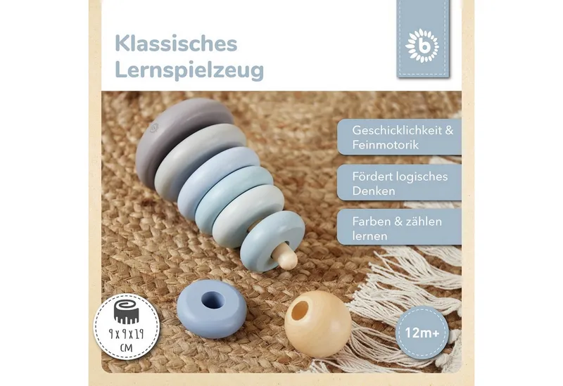 Bieco Bieco Stapelspielzeug Stapelturm Baby Holz 19 cm Steckspiel ab 1 Jahr Stapelringe Baby, Blau, – Produktbild 2 von 5