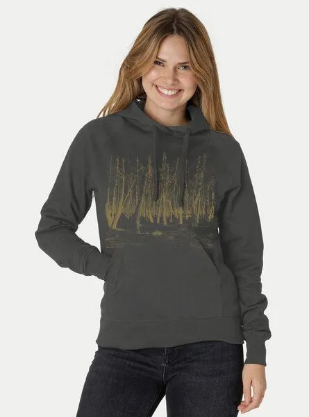Peaces.bio - handbedruckte Biomode Peaces.bio - handbedruckte Biomode Damen Hoodie Woodland, Graphitgrau, – Produktbild 2 von 2