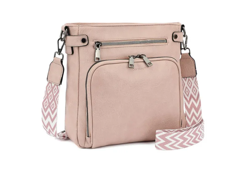 TAN.TOMI Schultertasche Handtasche damen mittelgroß Umhängetaschen crossbody bag, Retro leder PU damentaschen mit breitem gurt handtaschen, Rosa, – Produktbild 1 von 5