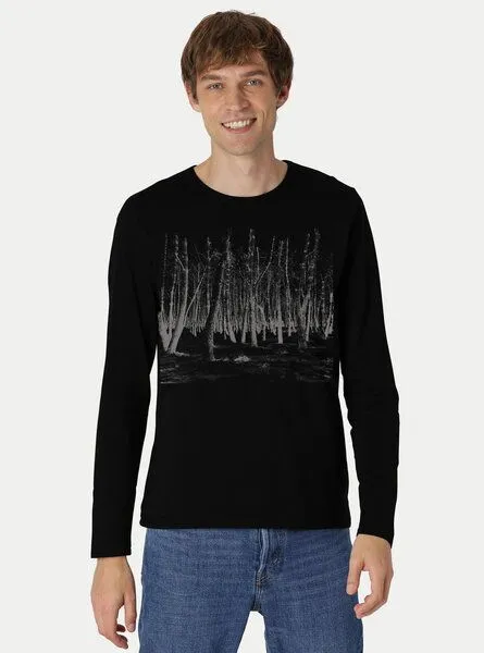 Peaces.bio - handbedruckte Biomode Peaces.bio - handbedruckte Biomode Herren Langarmshirt Woodland, Schwarz, – Produktbild 2 von 2