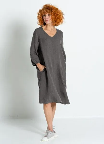 Heidekönigin Heidekönigin Leinenkleid m. V-Ausschnitt, Grau, – Produktbild 1 von 1