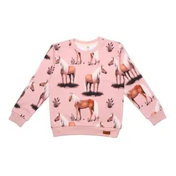 Walkiddy Baby Sweatshirt GOTS zertifiziert, 95% Bio-Baumwolle, rosa, Pferde-Muster, weich & bequem, Langarm – Walkiddy – Produktbild 1 von 1