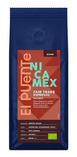 El Puente El Puente NicaMex - Bio-Espressobohnen 250 g | Fair Trade | Bio-zertifiziert | Vegan | Glutenfrei – Produktbild 1 von 1