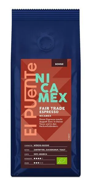 El Puente El Puente NicaMex - Bio-Espressobohnen 250 g | Fair Trade | Bio-zertifiziert | Vegan | Glutenfrei, Mehrfarbig, – Produktbild 1 von 1