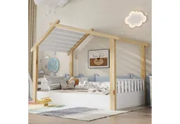 Merax Kinderbett 90x200cm im Holzhausdesign (1-tlg), Kieferholz Hausbett mit stabilem Lattenrost & schlichtem Design – Produktbild 1 von 1