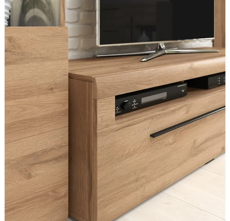 Lomadox Wohnzimmer-Set TURDA-83, (Mega-Spar-Set, 5-St., Couchtisch Highboard Lowboard Sideboard Vitrine Wandregal), Eiche braun Metallgriffe TV-Wand inkl. LED Beleuchtung modern, Braun, – Produktbild 4 von 5