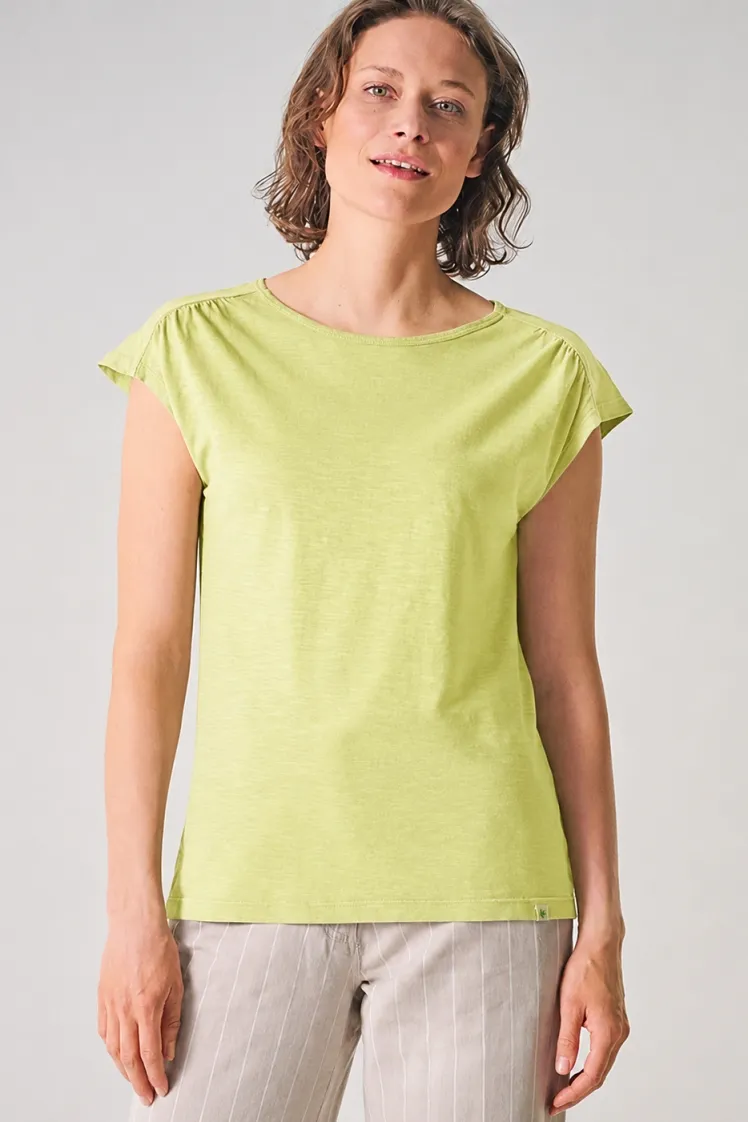 HempAge Hempage Damen vegan T-Shirt Mit Ausschnitt Am Rücken Lind Grün, Grün, – Produktbild 2 von 2