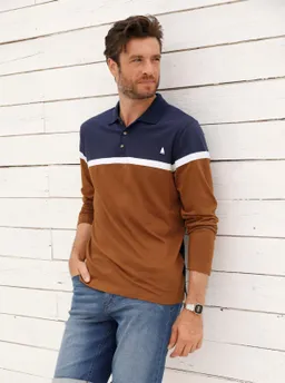 Catamaran Langarm-Poloshirt marine-cognac – Produktbild 1 von 1