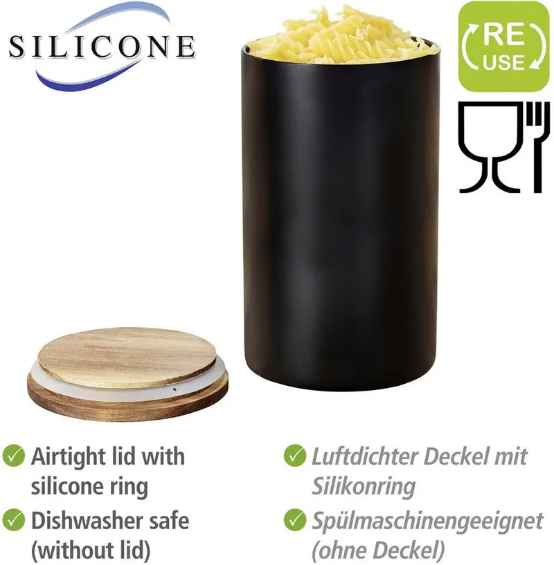 Wenko Wenko Vorratsdose Modell Mio, Borosilikatglas, (1-tlg), Frischhaltedose für Lebensmittel, luftdichter Deckel aus Akazienholz, Braun|schwarz, – Produktbild 4 von 8