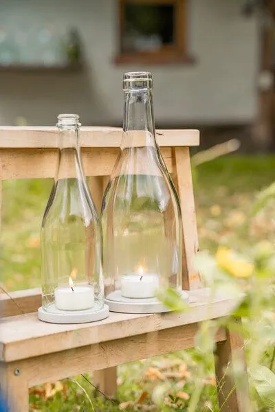 MaBe MaBe Windlicht - Klassik - puristisch - Upcycling aus der Big Bottle Weinbrand Flasche, Grau, – Produktbild 2 von 4