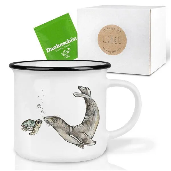 LIGARTI LIGARTI Keramiktasse – Ozeantreffen - Schildkröte & Seelöwe – Produktbild 3 von 4