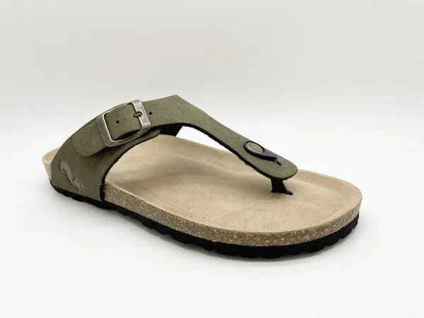 thies Vegane thies ® Eco Bio Thong Sandale aus rec. PET mit Kork-Tieffussbett, Khaki (olive), – Produktbild 2 von 4