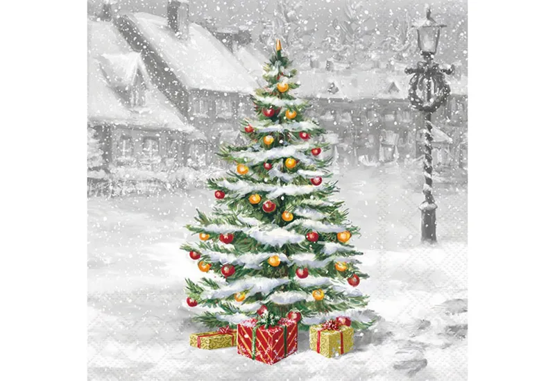 Ambiente Luxury Paper Products Papierserviette, Servietten Papier 33x33cm 3-lagig mit Tannenbaum Motiv 20 Stück, Weiß, – Produktbild 1 von 1