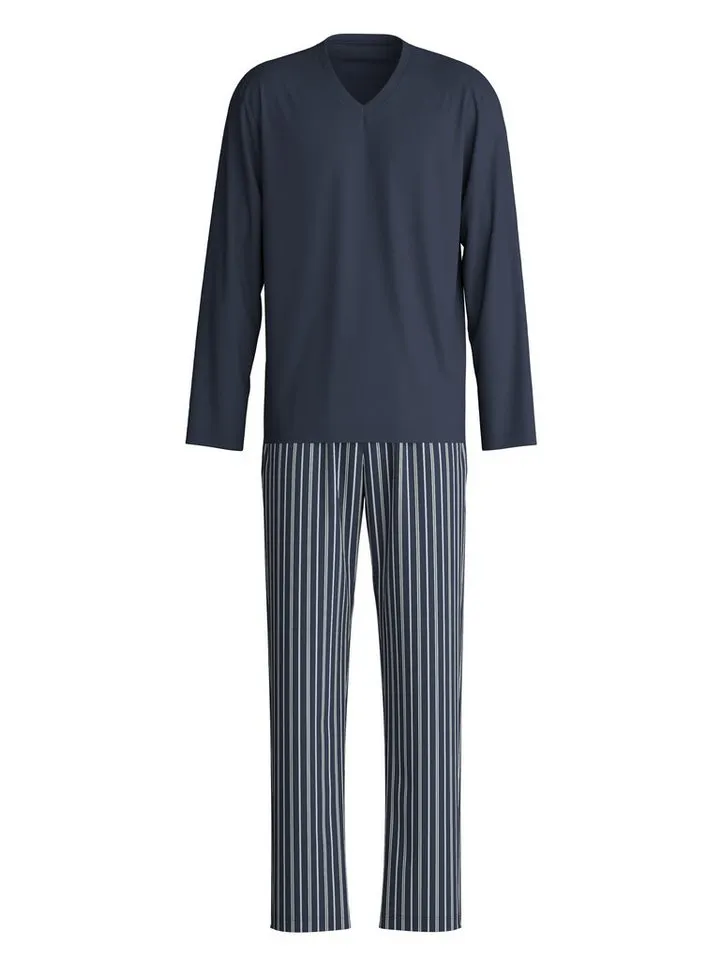 CALIDA CALIDA Schlafanzug Cotton Special (2 tlg) Langarm, V-Ausschnitt, Comfort Fit, lange Hose, Blau, – Produktbild 2 von 5