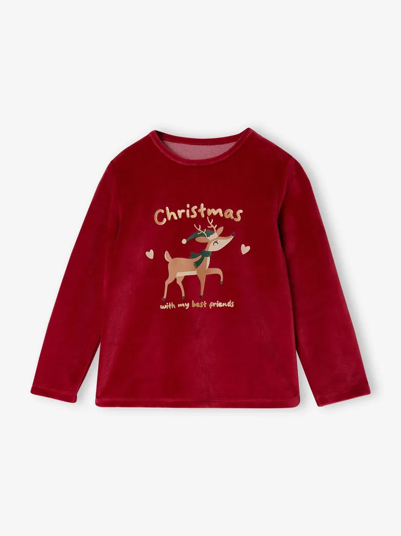 Vertbaudet Vertbaudet Weihnachts-Schlafanzug aus Samt und Flanell Mädchen, Rot, – Produktbild 2 von 3