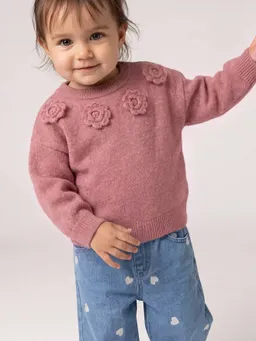 Vertbaudet Baby Pullover mit gehäkelten 3D-Blumen pudrig – Produktbild 1 von 1