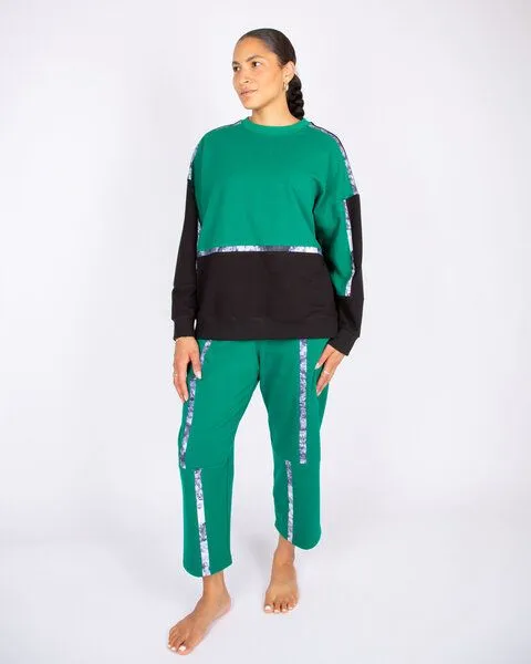 ÆVRIL ÆVRIL Unisex Sweatshirt // Tobiume Print, Emerald, Black // Bio-Baumwolle – Produktbild 2 von 4