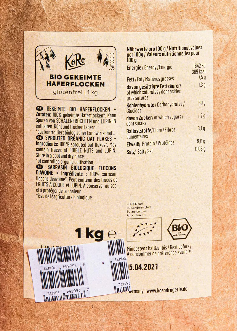 KoRo Gekeimte Bio Feinblatt Haferflocken 1 kg – Produktbild 3 von 5