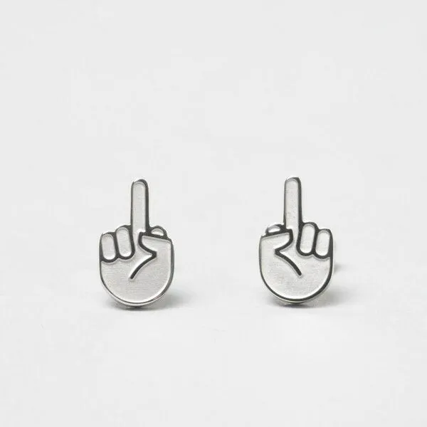 Fyngers Fyngers Ohrstecker aus chirurgischen Edelstahl hochglanzpoliert F*CK YOU, Silber, – Produktbild 6 von 8