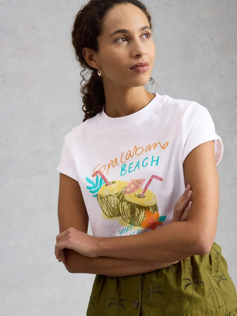 White Stuff Grafik-T-Shirt Gina - 44, Weiß multi, – Produktbild 1 von 4