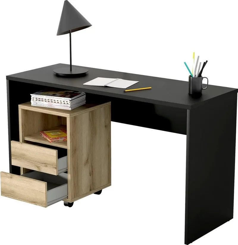 Home affaire Schreibtisch AGAPI, Breite 130, Computertisch im modernen Design & viel Arbeitsfläche, Schwarz, – Produktbild 3 von 4