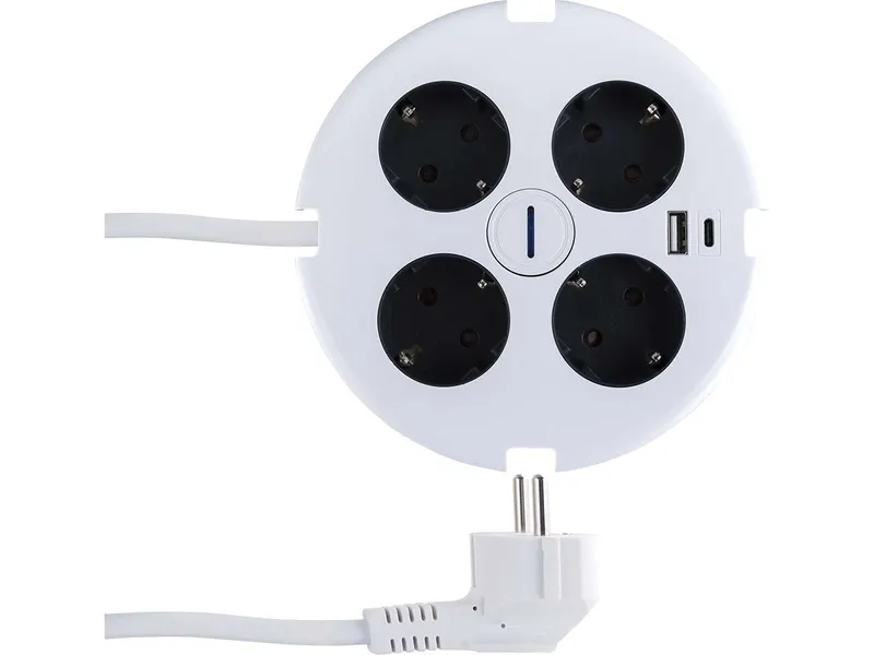 REV REV Steckdosenleiste "PowerDisc" 4-fach mit Schalter, 2x USB, 1,4 m Leitung, weiß – Produktbild 1 von 1
