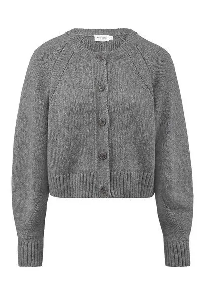 hessnatur hessnatur Strick Jacke Relaxed Cropped aus Bio-Merinowolle mit Bio-Baumwolle, Grau, – Produktbild 3 von 4