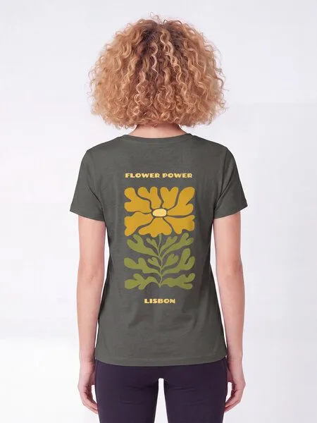 watapparel watapparel T-Shirt Frauen Lisbon Flora, Khaki, – Produktbild 2 von 3