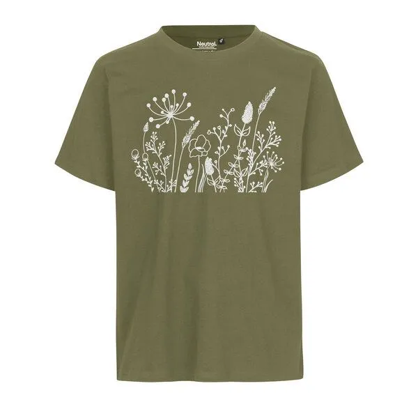 HANDGEDRUCKT HANDGEDRUCKT "Wilde Wiese" Unisex T-Shirt von Neutral, Military, – Produktbild 1 von 2