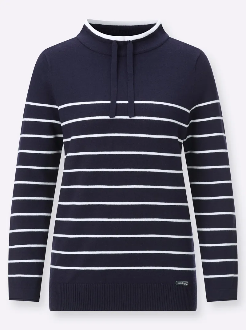 Witt Stehkragenpullover marine-ecru-geringelt, Marine-ecru-geringelt, – Produktbild 2 von 2