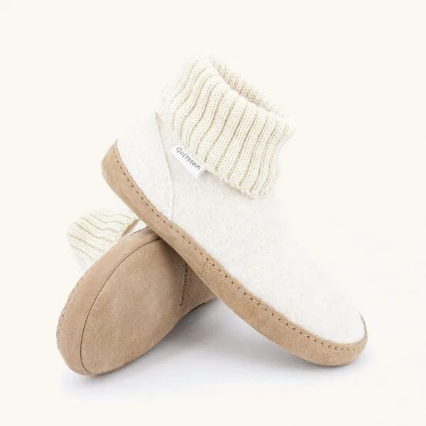 Gottstein Gottstein Hüttenschuh Dakota - Hoher Filzhausschuh für Damen & Herren aus 100% Schurwolle mit extra bequemer Ledersohle & elastischem Strickbund, Winterweiß, – Produktbild 3 von 4