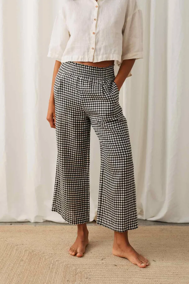 TWOTHIRDS TWOTHIRDS Damen vegan Hose Marianne Vichy Schwarz Und Weiß, Schwarz, – Produktbild 1 von 2
