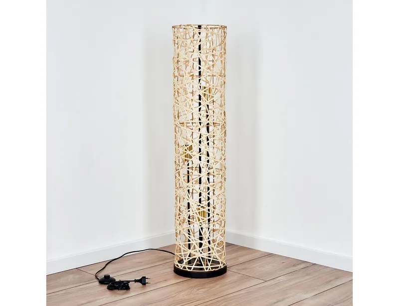 hofstein Stehlampe Stehlampe aus Metall/Bambus in Schwarz/Gold/Natur mit Lichteffekt, ohne Leuchtmittel, Leuchte im Skandinavischen/Boho-Design mit Fußschhalter, E27, Beige|schwarz, – Produktbild 5 von 5