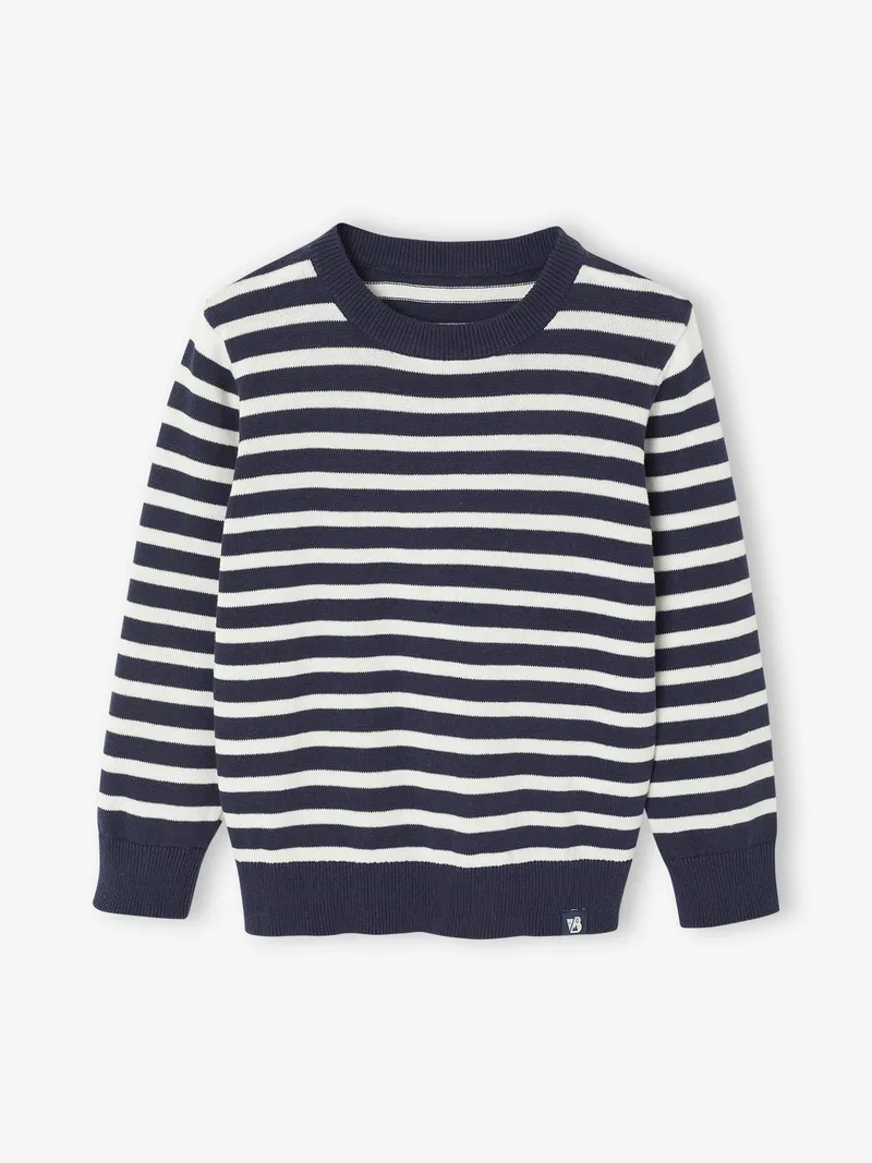Vertbaudet Pullover Jungen BASIC, Blau gestreift, – Produktbild 1 von 2