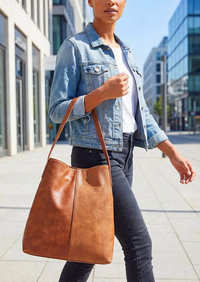 Vivance by Lascana Shopper Schultertasche, Handtasche, Einkaufstasche, Damentasche (2-tlg), mit kleiner herausnehmbarer Innentasche VEGAN, Braun, – Produktbild 3 von 5