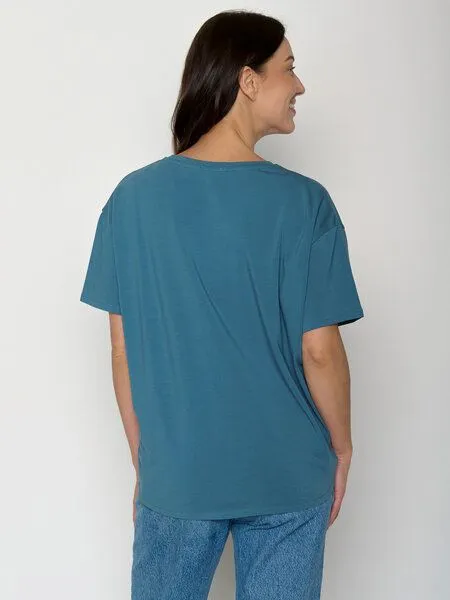 GreenBomb GREENBOMB Les Fleurs Feel - Lässiges T-Shirt aus Bio-Baumwoll-Mix / hochwertiger Print / GOTS / Fair & Vegan, Blau (wahres blau), – Produktbild 4 von 4