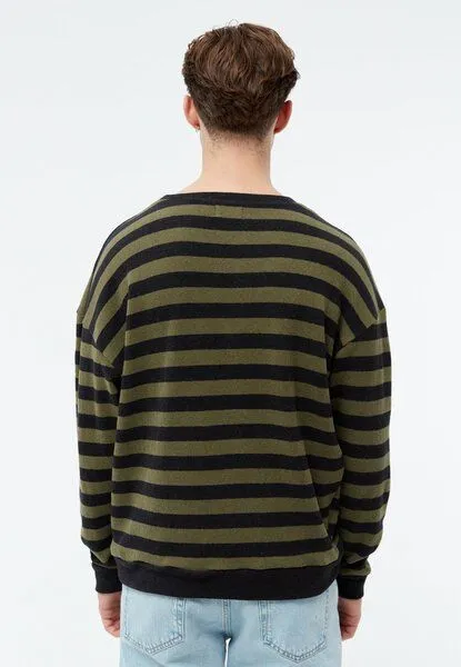 Givn Berlin Givn Berlin Gestreifter Sweater GBANTHONY aus recycelter Baumwolle, Dark grey / khaki, – Produktbild 3 von 4