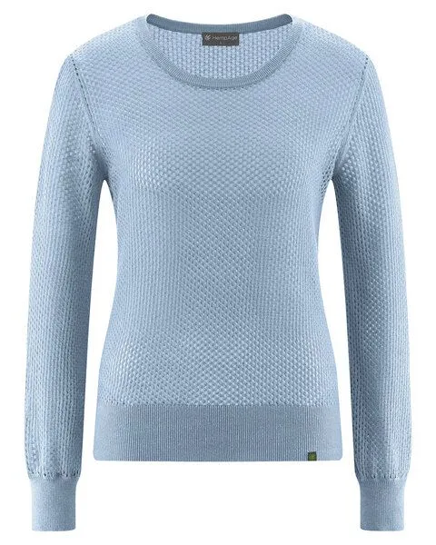 HempAge HempAge Damen Lochstrick Pullover Hanf/Biobaumwolle, Smoke(blau), – Produktbild 1 von 4