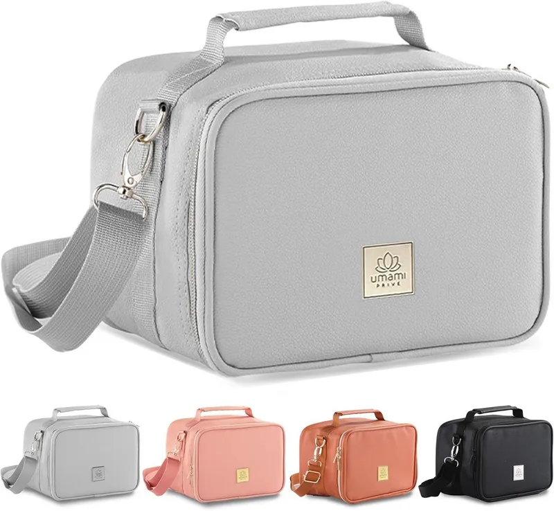 UMAMI Kühltasche 4L, Lunchbag für Arbeit, Reisen, Büro, Picknick, Mini-Lunchbag Isoliert aus veganem Leder, Faltbare Lunchtasche, Grau, – Produktbild 1 von 5