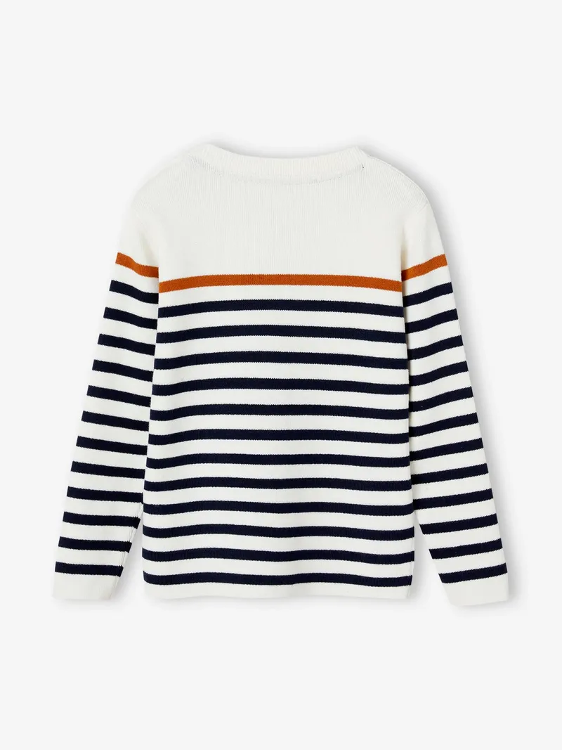 Vertbaudet Jungen Streifenpullover, Wollweiß, – Produktbild 2 von 3