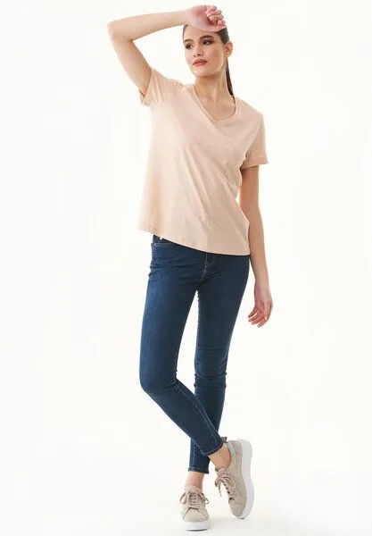 ORGANICATION ORGANICATION Damen Basic T-Shirt aus Bio-Baumwolle mit V-Ausschnitt, Abby stone, – Produktbild 2 von 4
