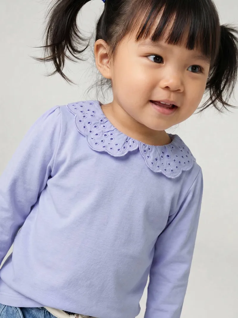 Vertbaudet Baby Shirt Kragen mit Lochstickerei, Blau, – Produktbild 1 von 4